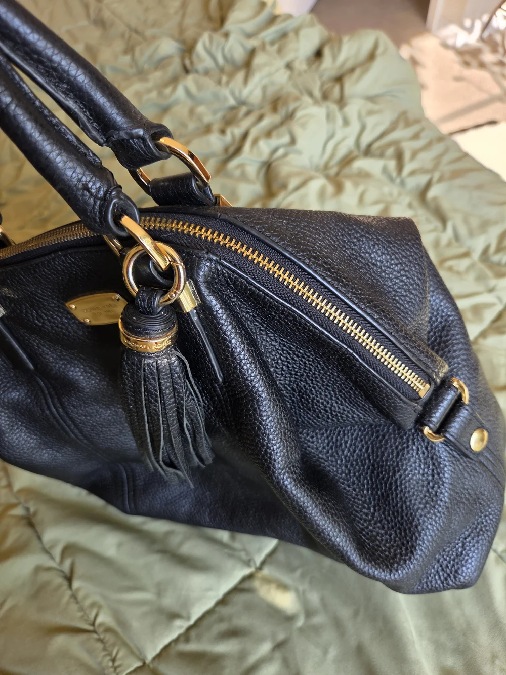 SALE.  Michael Kors Black Leather Tote Handbag with Tassel - Designer Style
